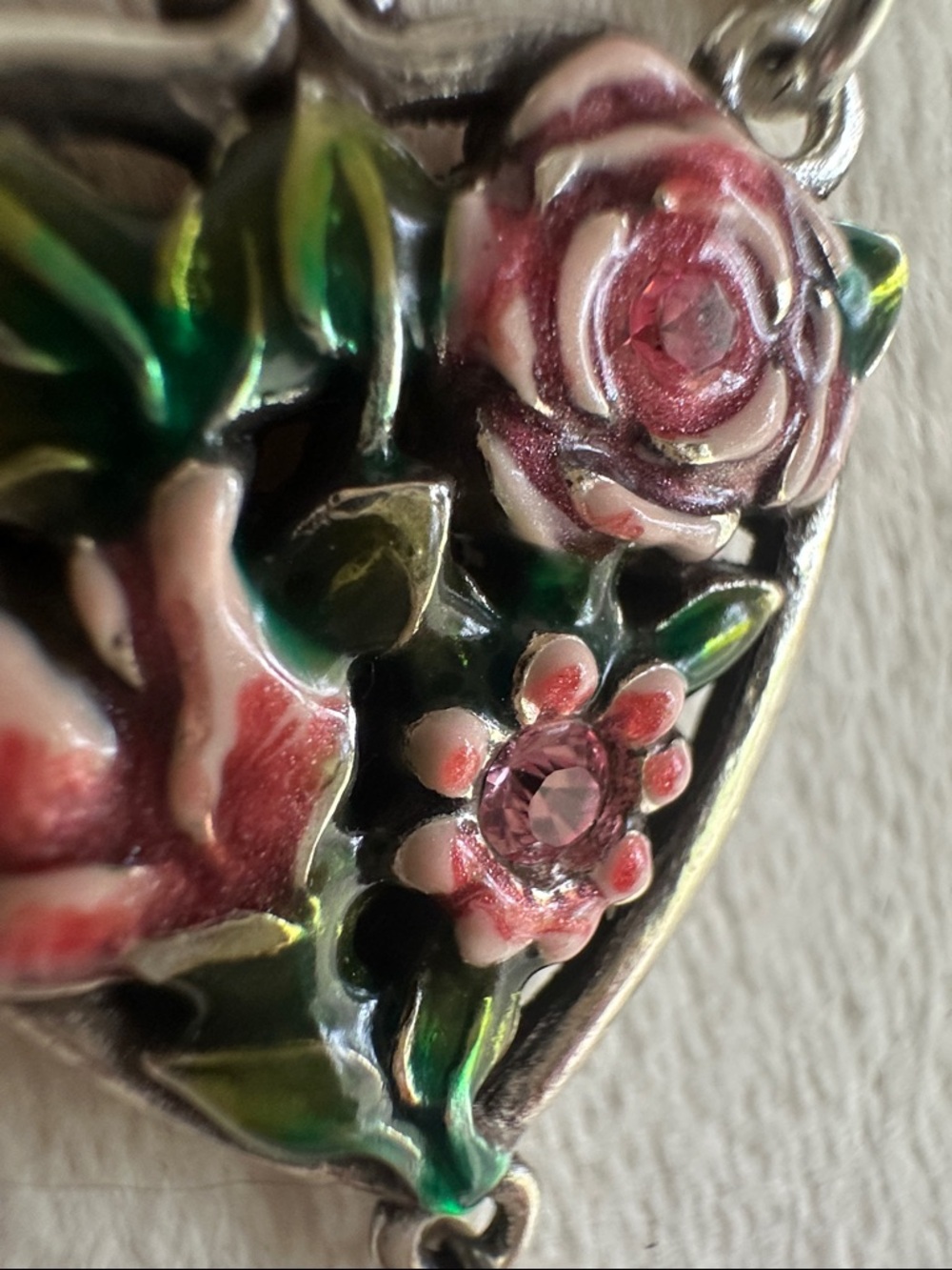 Brighton Silver-Tone Pink Enamel Rose Necklace with Pearl Drop - Picture 4 of 14